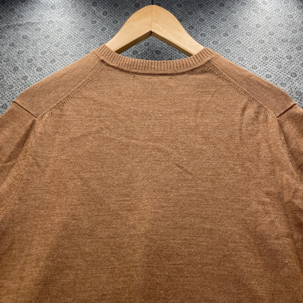 Banana Republic Mens M Extra Fine Merino Wool V-Neck Sweater Camel Brown